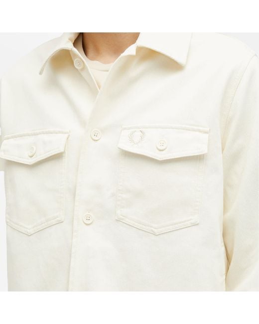 Fred Perry White Bedford Cord Overshirt for men