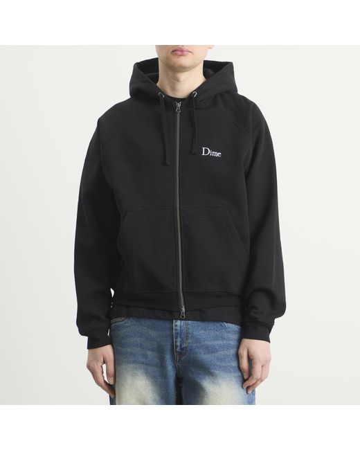 Dime Black Classic Small Logo Zip Hoodie for men