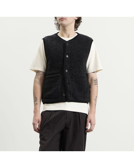 Universal Works Black Bouclet Fleece Lancaster Gilet for men