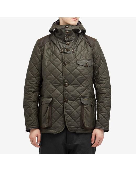 Barbour Green Quilted Waxed Driving Jacket with Detachable Hood for men