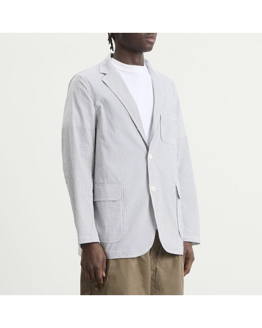 Beams Plus Blue 3 Button Coolmax Seersucker Blazer for men