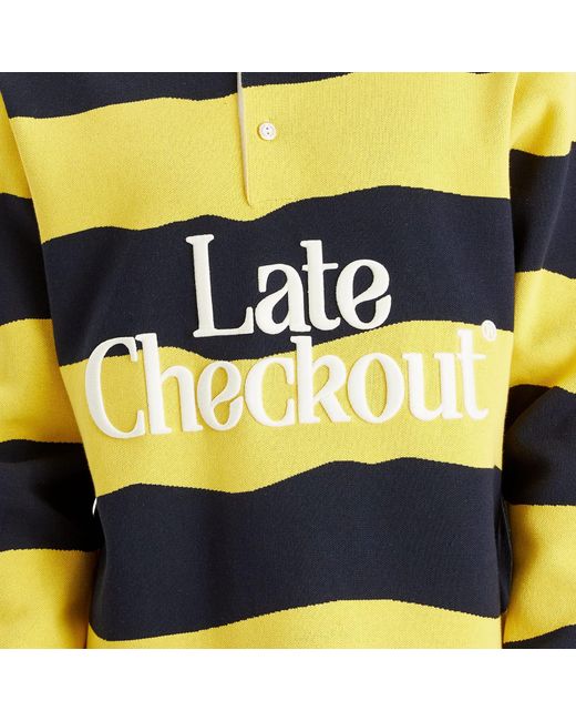 Late Checkout Yellow Striped Rugby Polo for men