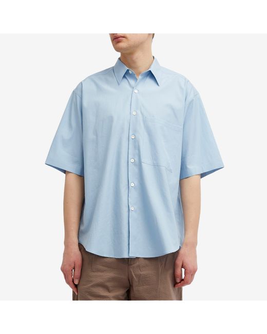 Auralee Blue Washed Finx Short Sleeve Shirt for men