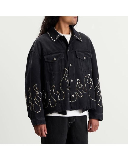 Amiri Black Studs Flames Studded Trucker Jacket for men