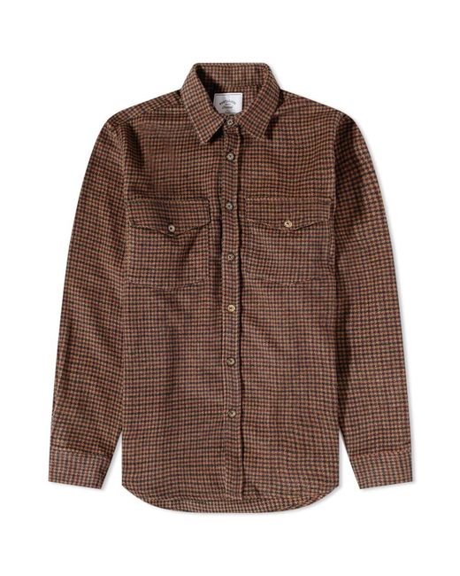 Portuguese Flannel Brown Leaf Check 2 Pocket Overshirt for men