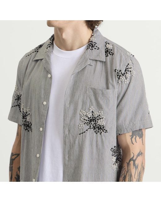 Universal Works Gray Hand Embroidered Stripe Road Shirt for men