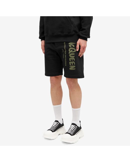 Alexander McQueen Black Graffiti Logo Sweat Shorts for men