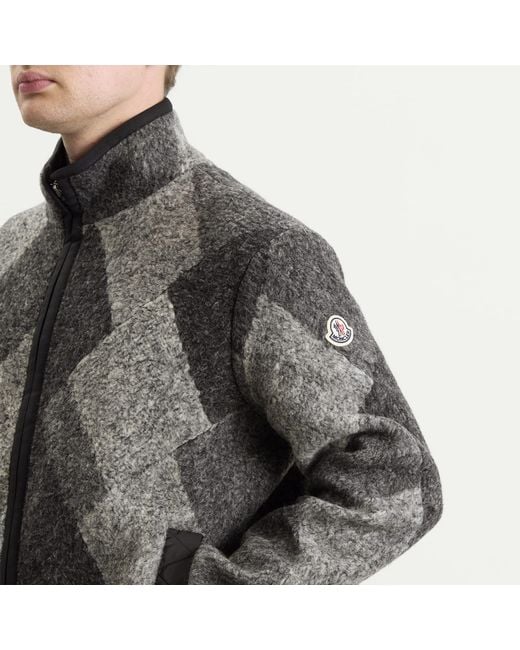 Moncler Black Zip Up Wool Jacquard Jacket for men
