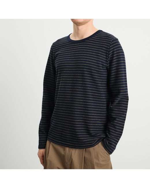 Folk Blue Textured Stripe Long Sleeve T-Shirt for men