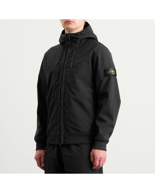 Stone Island Black Soft Shell-R Hooded Jacket for men