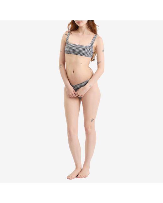 GOOD AMERICAN Gray Gingham Square Neck Support Bra