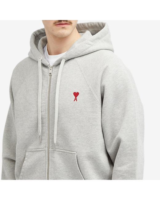AMI Gray Small A Heart Zip Hoodie for men