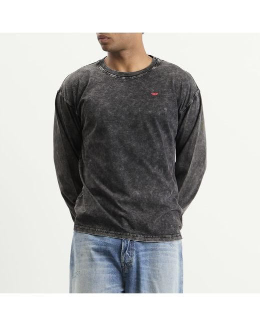 DIESEL Black Garment Dyed Long Sleeve T-Shirt for men