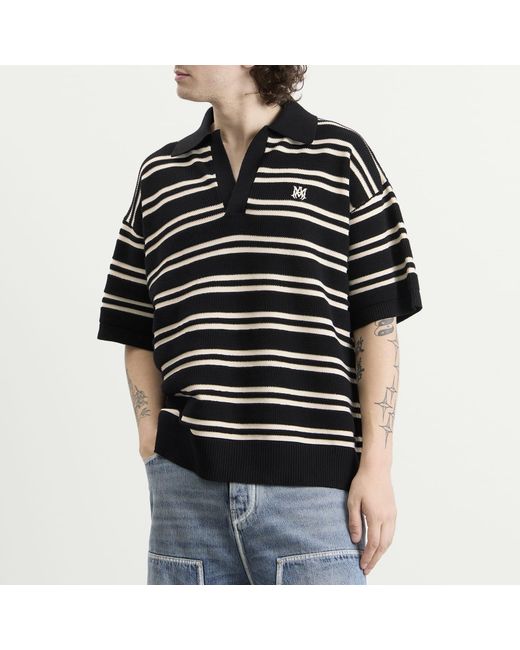 Amiri Black Ma Stripe Knit Polo for men