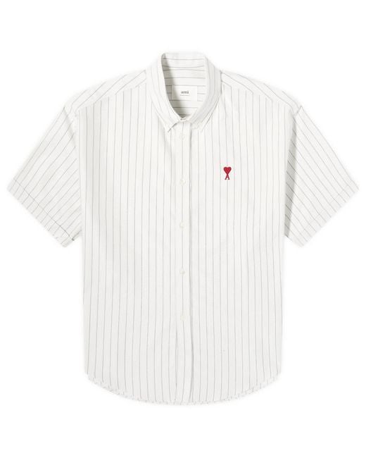 AMI White Boxy Fit Heart Short Sleeve Stripe Shirt for men