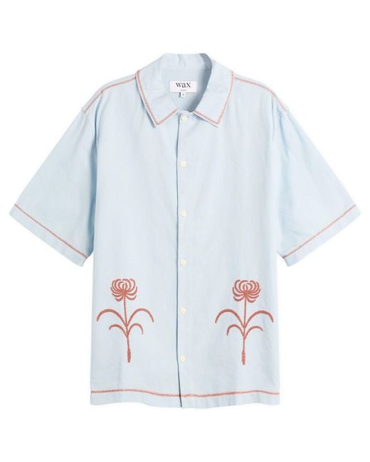 Wax London Blue Keats Dahlia Embroidery Vacation Shirt for men