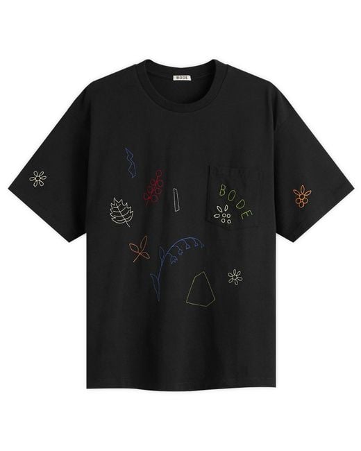 Bode Black Embroidered Field Guide T-Shirt for men