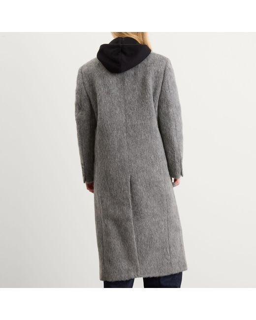 DUNST Gray Tailored Double Beasted Hairy Wool Coat