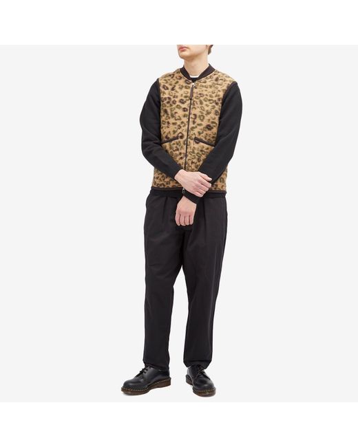 Universal Works Brown Leopard Wool Fleece Gilet for men