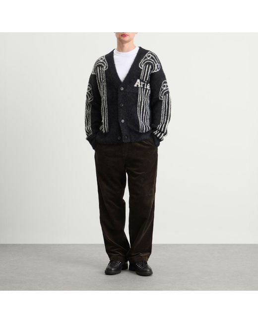 Aries Black Oversized Chenille Column Knit Cardigan for men