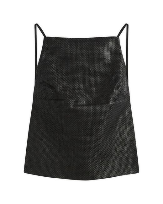 St. Agni Black Woven Leather Square Neck Top