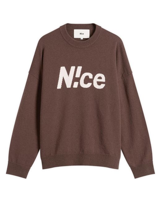 N!CE Men's Brown Intarsia Logo Knit Sweater N!CE Men's Brown Intarsia Logo Knit Sweater