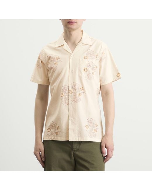 Drake's Natural Floral Block Print Camp Collar Shirt for men
