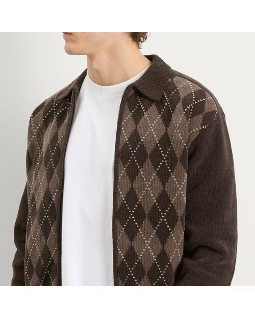 Thisisneverthat Brown Argyle Zip Knit Cardigan for men