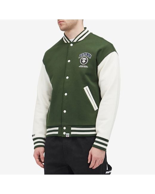 Aape By A Bathing Ape Green Aape Now Fleece Baseball Jacket for men