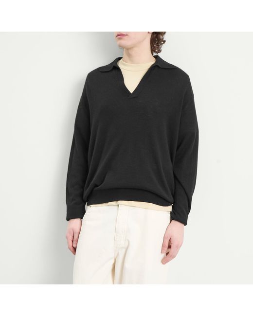 AURALEE Cashmere Silk Knit Skipper Polo in Black for Men | Lyst