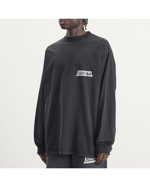 Balenciaga Blue Masking Tape Jersey Oversized Long Sleeve Top for men
