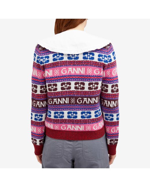 Ganni Red Logo Wool Mix Cardigan