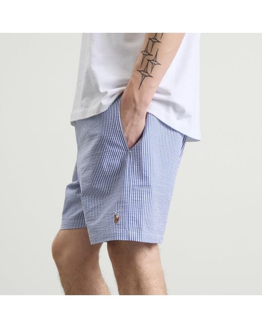 Polo Ralph Lauren Blue Seersucker Stripe Traveler Swim Shorts for men