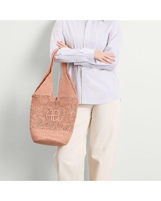 Anine Bing Brown Leah Logo Hobo Bag