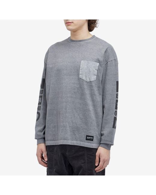 Neighborhood Gray Pigment Dyed Long Sleeve T-Shirt for men