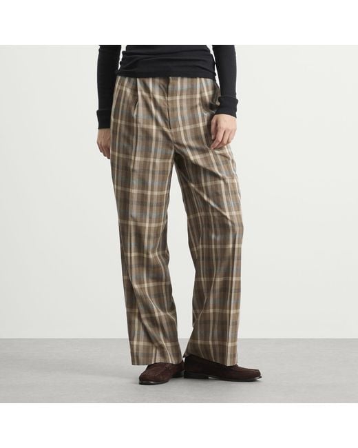 Auralee Gray Wool Check Two-Tuck Slacks