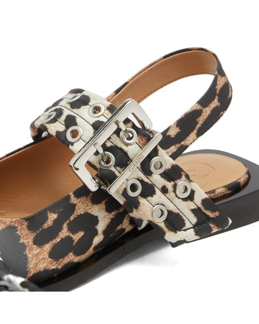 Ganni Brown Feminine Buckle Ballerina Print Ballet Shoes