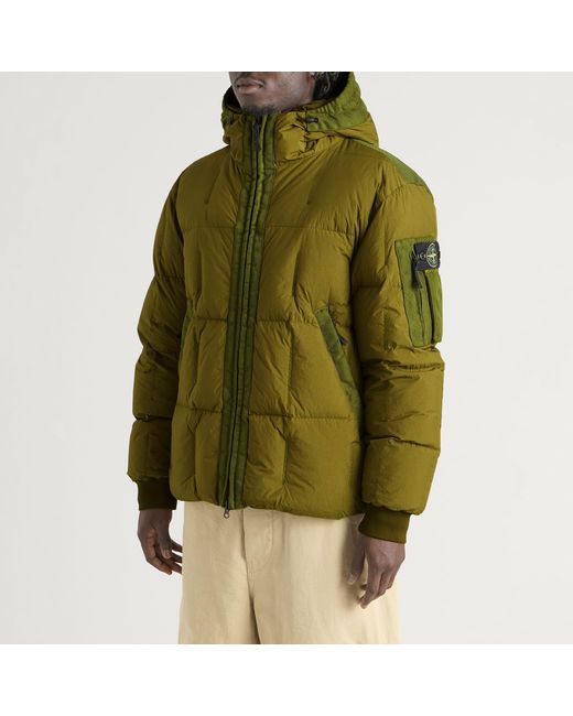Stone Island Green Garment Dyed Crinkle Reps Ny Hooded Down Jacket for men