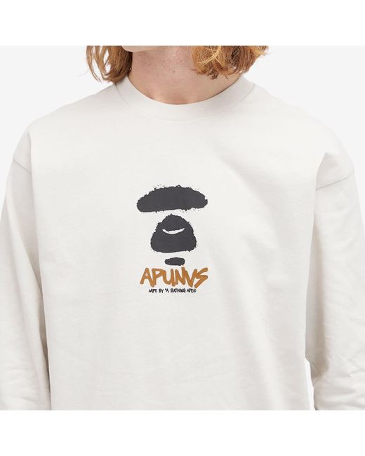 Aape By A Bathing Ape White Aape Snake Camo Graffiti Long Sleeve T-Shirt for men