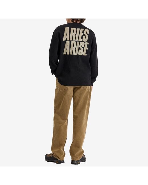 Aries Black Peace Press Gothic Waffle Long Sleeve T-Shirt for men