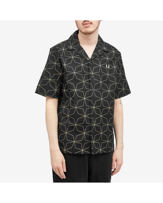 Fred Perry Black Geometric Short Sleeve Vacation Shirt for men