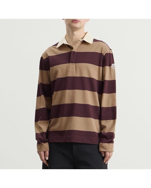 Moncler Brown Stripe Cotton Polo Shirt for men
