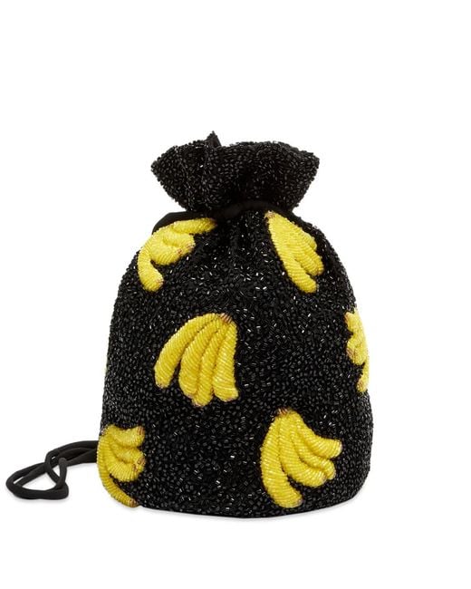 Ganni Satin Beaded Banana Bag in Black Lyst
