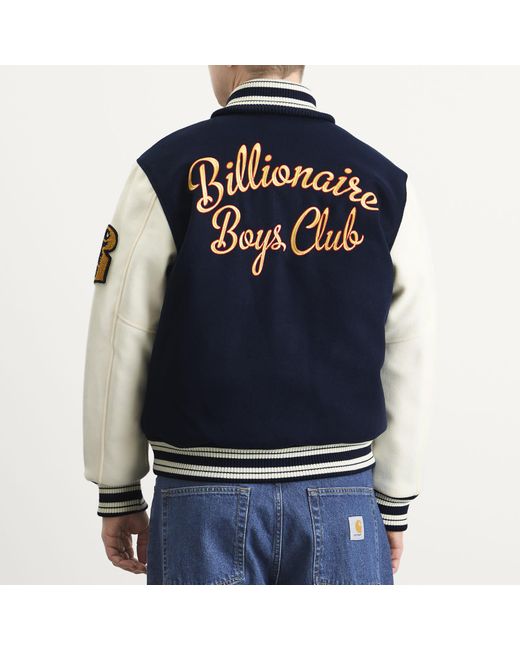 BBCICECREAM Blue Fanfare Script Logo Varsity Jacket for men