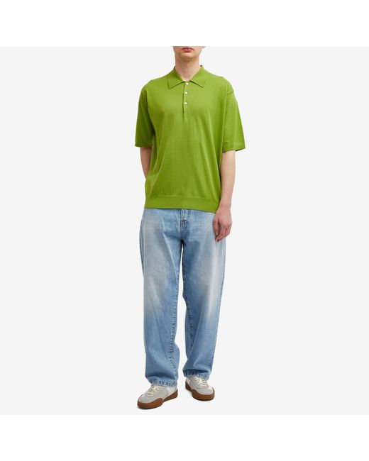 Auralee Green Cotton Knit Polo Shirt for men