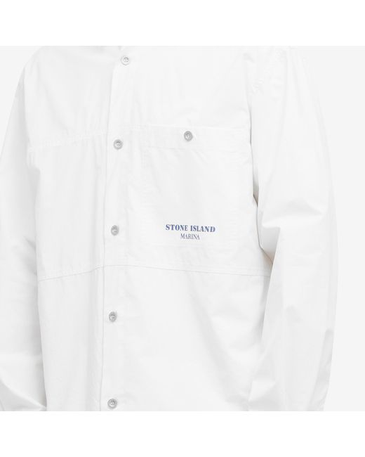 Stone Island White Marina Cotton Canvas Shorts Sleeve Shirt for men