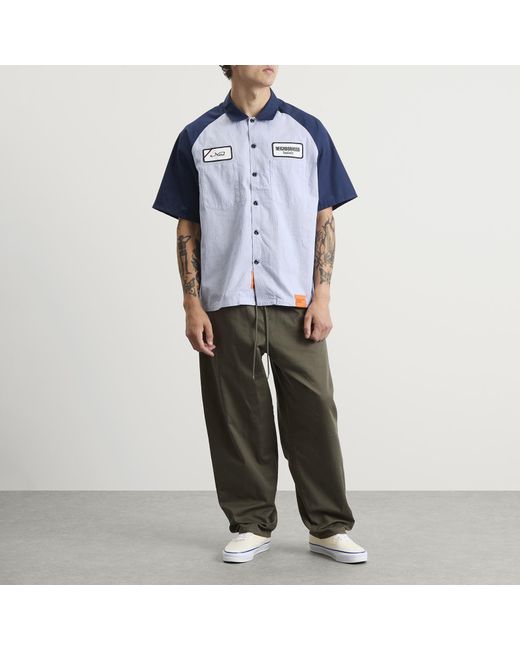 Neighborhood Blue Classic Stripe Short Sleeve Work Shirt for men
