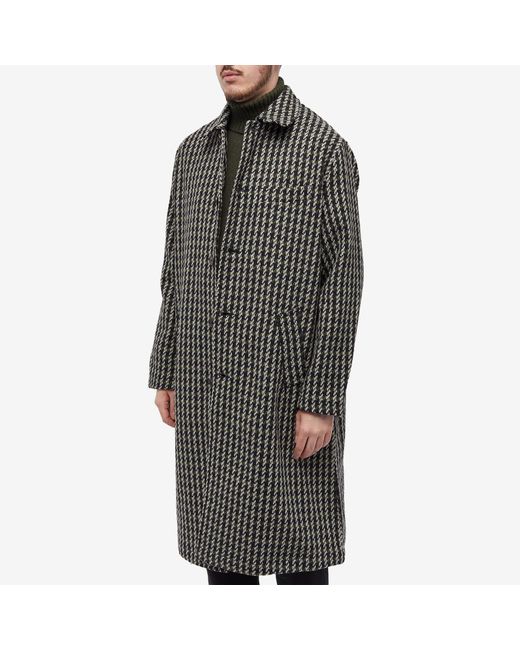Universal Works Black Cortina Tweed Long Swing Overcoat for men