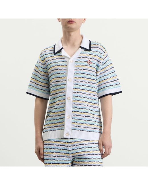 Casablanca Blue Tuck Stitch Short Sleeve Shirt for men