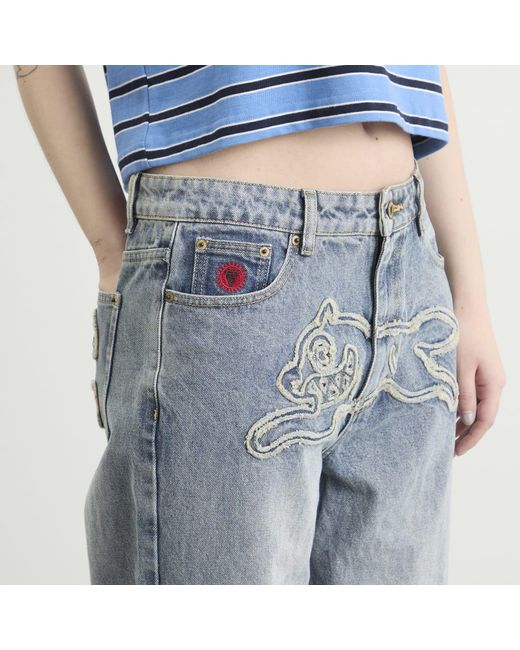 ICECREAM Blue Distressed Running Dog Denim Pants